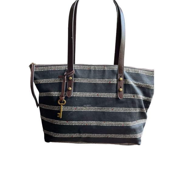 Fossil navy/tan stripe satchel - Picture 2 of 6